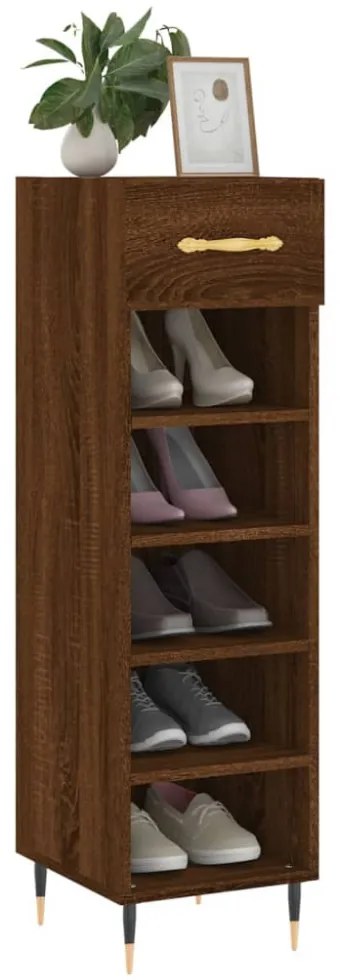 barna tölgyszínű szerelt fa cipősszekrény 30 x 35 x 105 cm