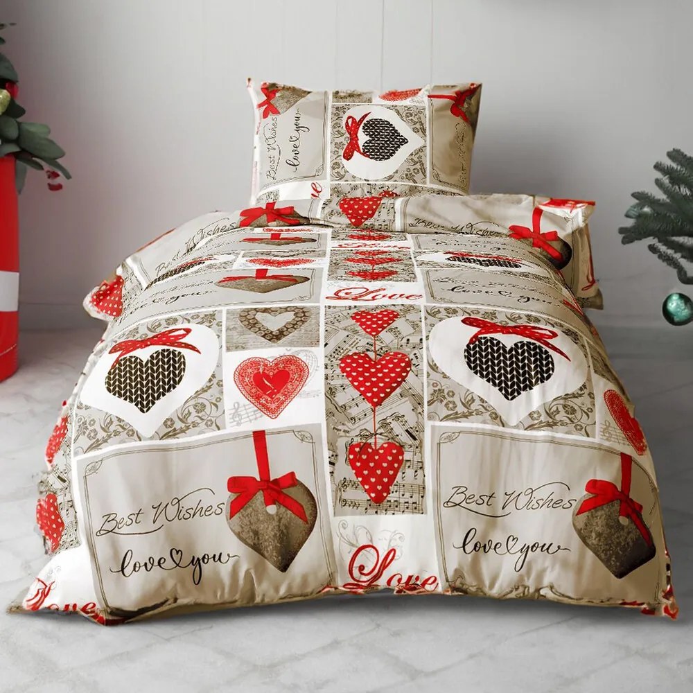 FLANEL karácsonyi mintájú ágyneműhuzat I LOVE YOU 140X200 cm