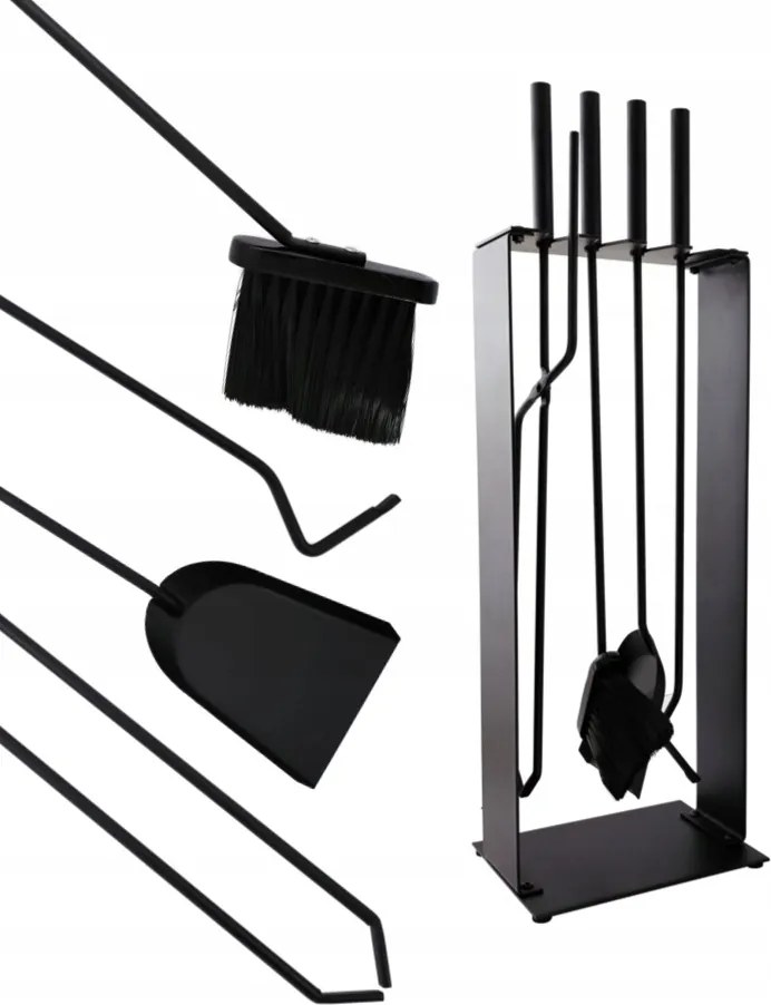 Kandalló Szett 4 Részes Kandalló Seprűlapát Akcesoria Fekete