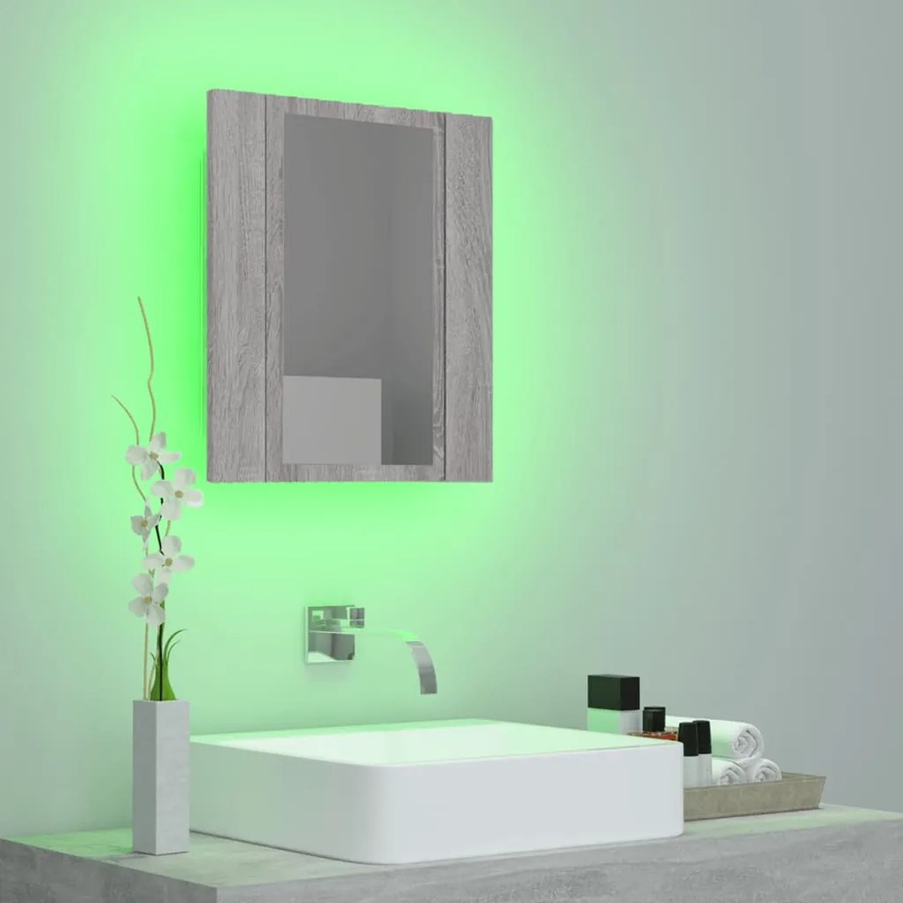 szürke sonoma szerelt fa tükrös szekrény LED-del 40x12x45 cm