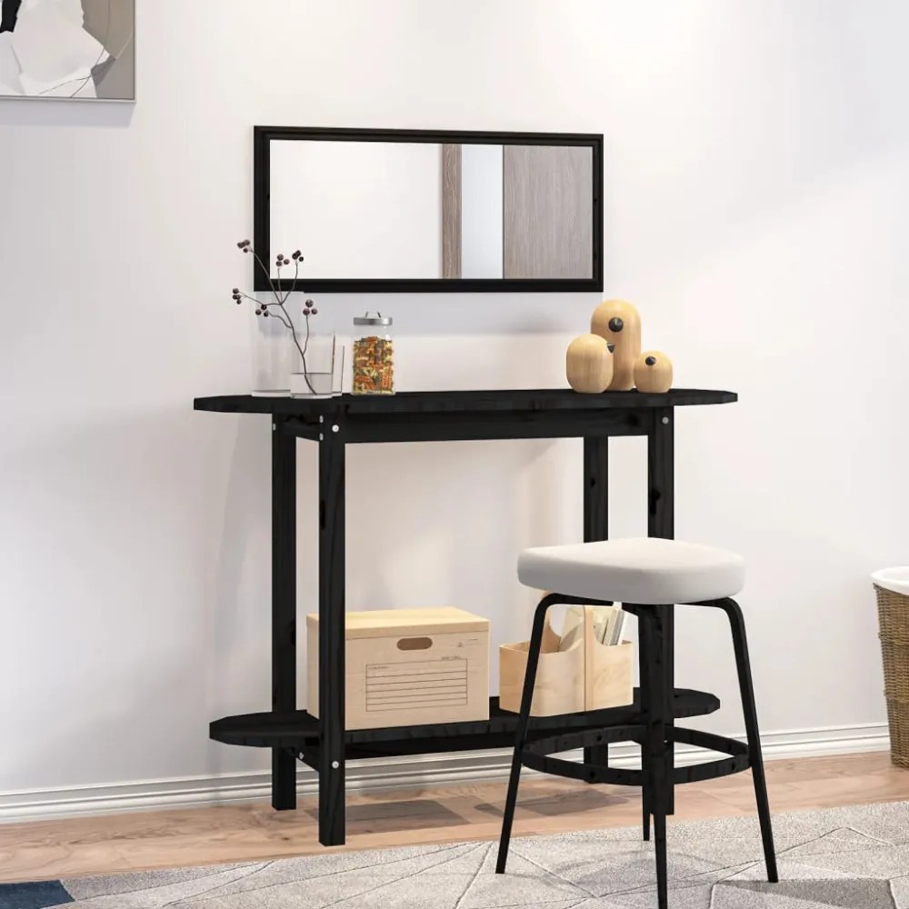 fekete tömör fenyőfa tálalóasztal 110x40x80 cm