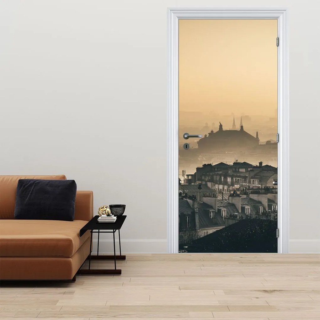 Fotótapéta ajtóra - Város a köd alatt (95x205cm)