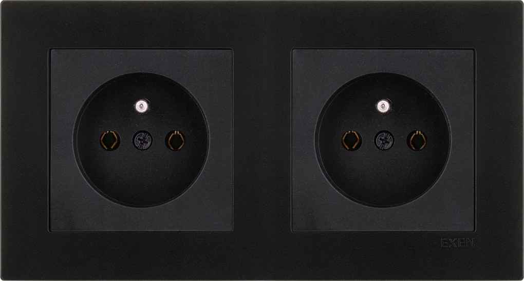 Exen 2x Elektromos aljzat Tűvel Szimpla Fekete Keret Fekete Met.