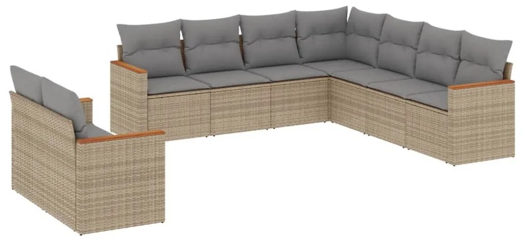 9 részes bézs polyrattan kerti ülőgarnitúra párnákkal