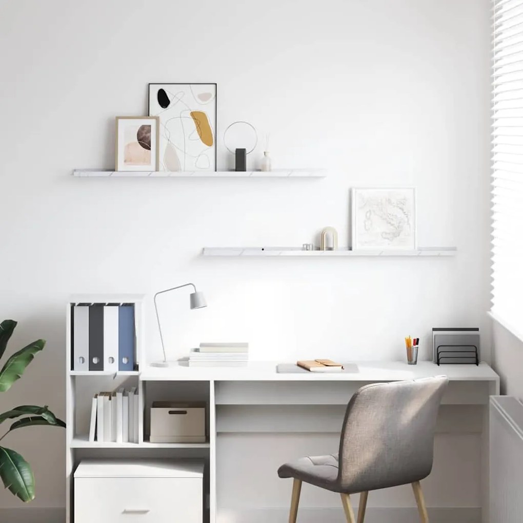 Falpolc polcokkal 2 pcs Fehér márvány 115 x 9 x 3 cm Faanyag