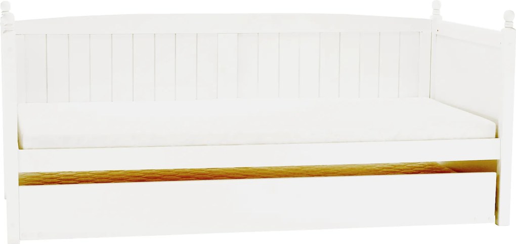 Ágy pótággyal, tűnyalábos fenyőfa, fehér, 90x200, GLAMIS