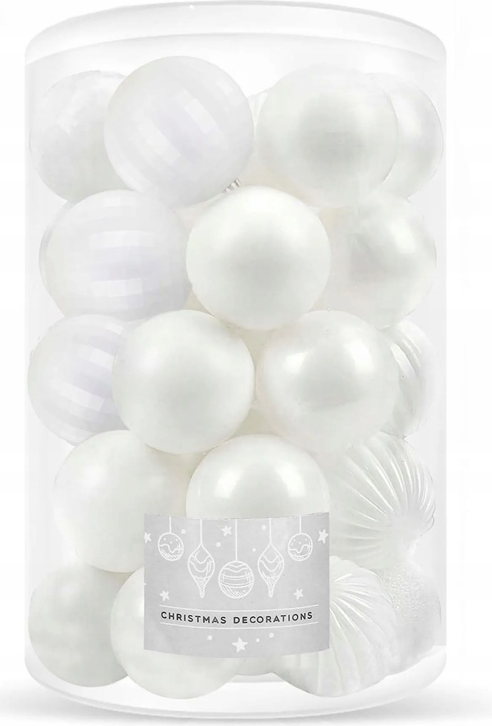 Karácsonyfadísz Szett Törhetetlen 8 cm Fehér 30 db-os szett