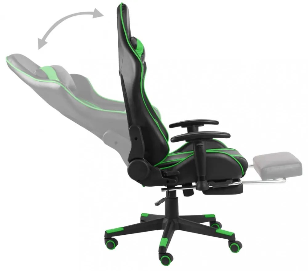 zöld PVC forgó gamer szék lábtartóval