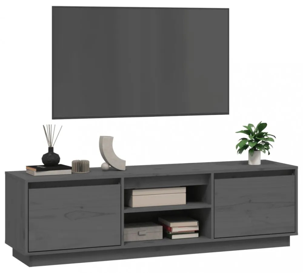 szürke tömör fenyőfa TV-szekrény 140 x 35 x 40 cm