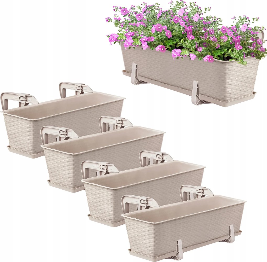 4x Erkélydoboz Virágtartó 60cm Fogantyúkkal Szett Bézs