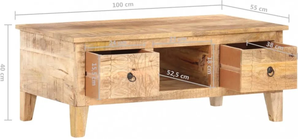 Nyers mangófa dohányzóasztal 100 x 55 x 40 cm