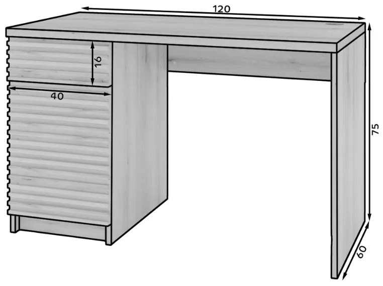 Íróasztal BISETT fiókokkal 120x60 cm, tölgy artisan