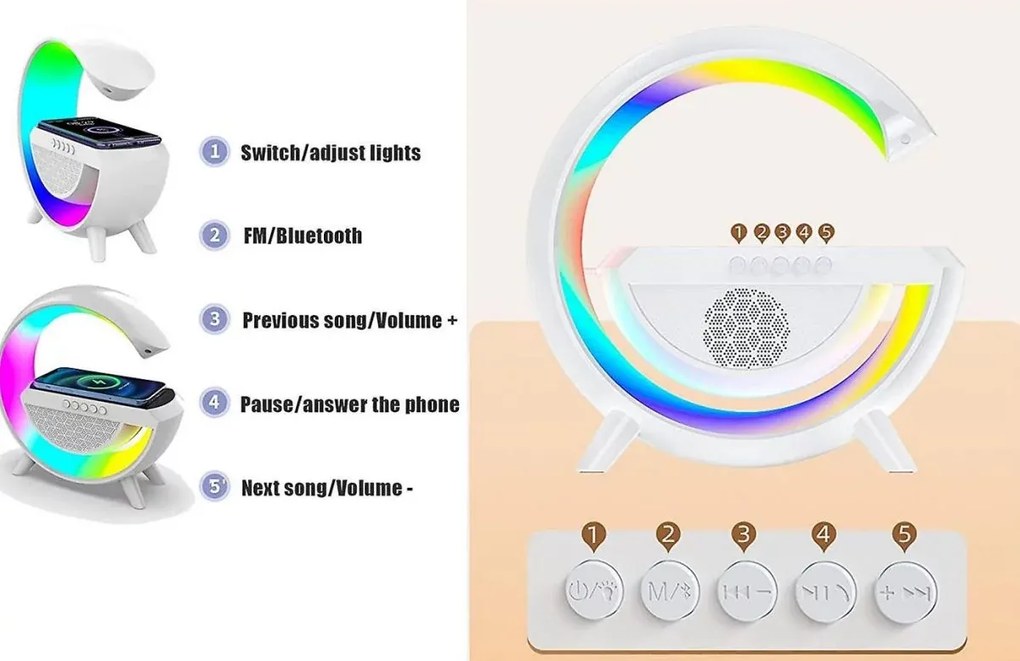 Zaparkorun Bluetooth hangszóró LED lámpával és vezeték nélküli töltővel - BT-2301
