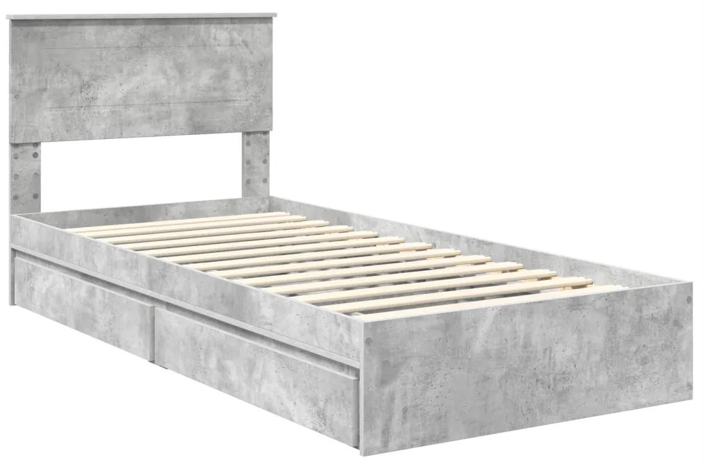 vidaXL Tárolós Ágy fejtámlával Beton Szürke 75 x 190 cm Faanyag