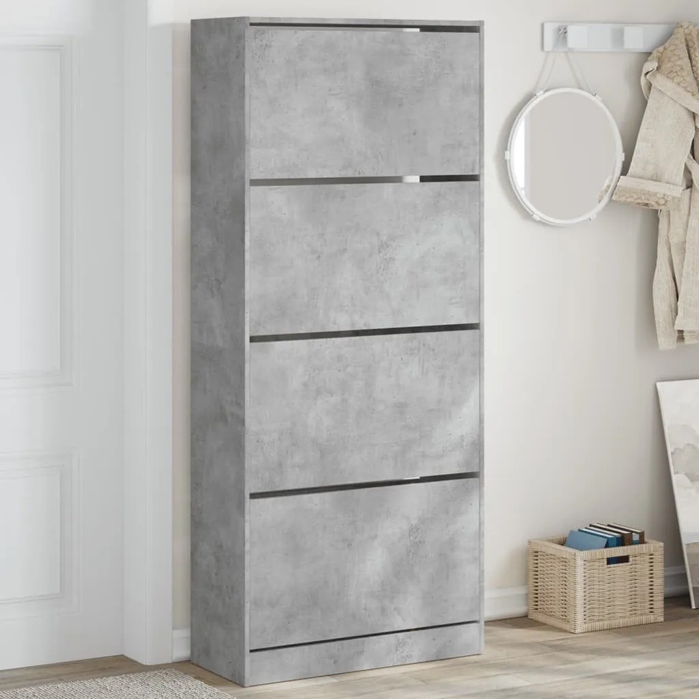 betonszürke cipőszekrény 4 kihajtható fiókkal 80x34x187,5 cm