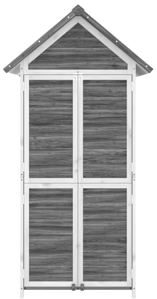 szürke tömör fenyőfa kerti szerszámtároló 89 x 52,5 x 175 cm