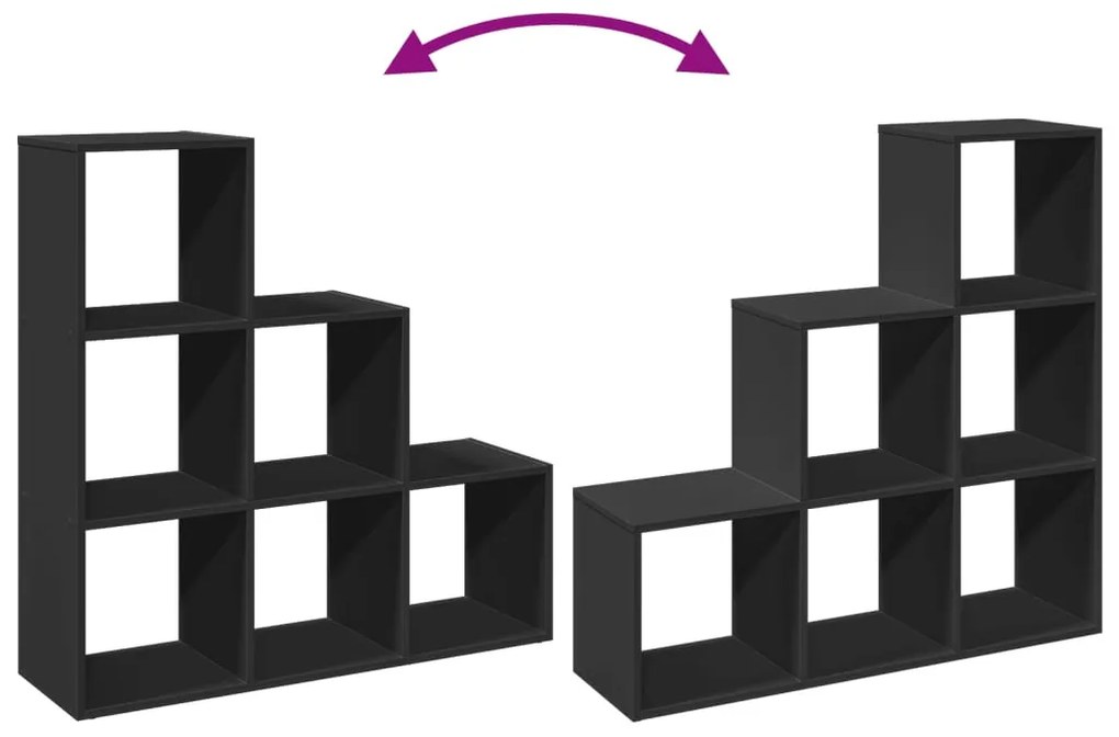 3 szintes fekete szerelt fa elválasztó könyvespolc 99x29x99 cm
