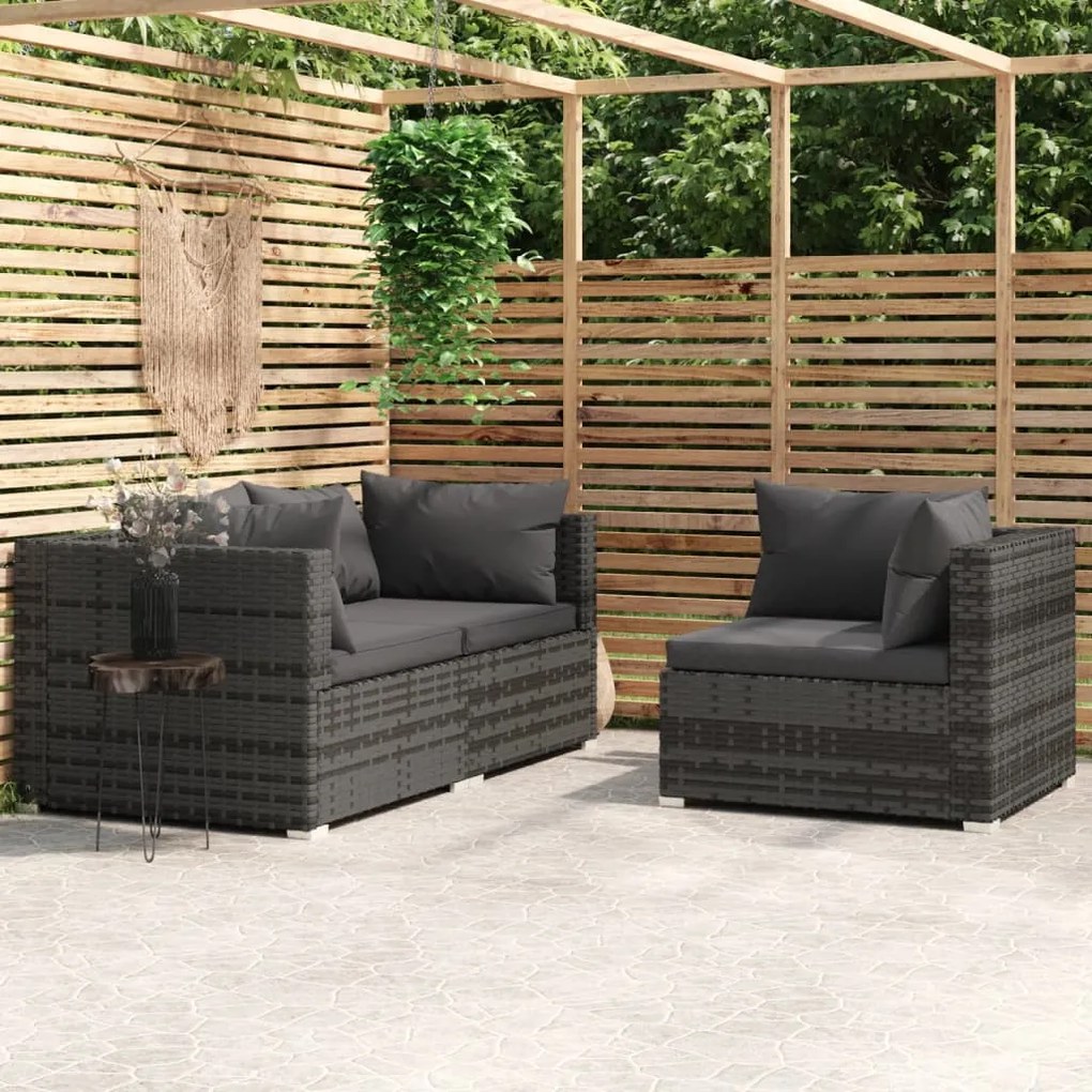 3 részes szürke polyrattan kerti ülőgarnitúra párnákkal