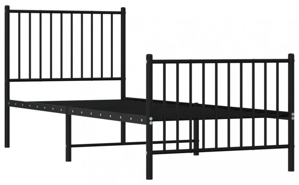 fekete fém ágykeret fej- és lábtámlával 80 x 200 cm