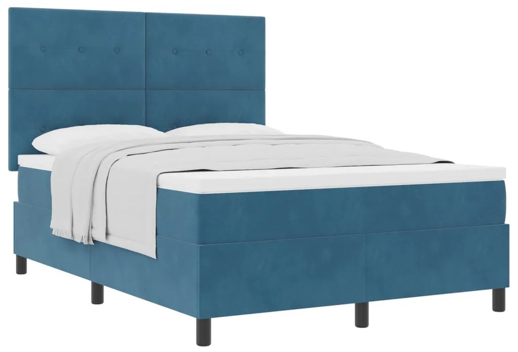 Boxspring Ágy Matraccal Sötétkék 140x200 cm Párnás