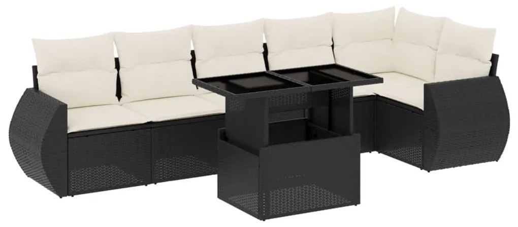 7 részes fekete polyrattan kerti ülőgarnitúra párnával
