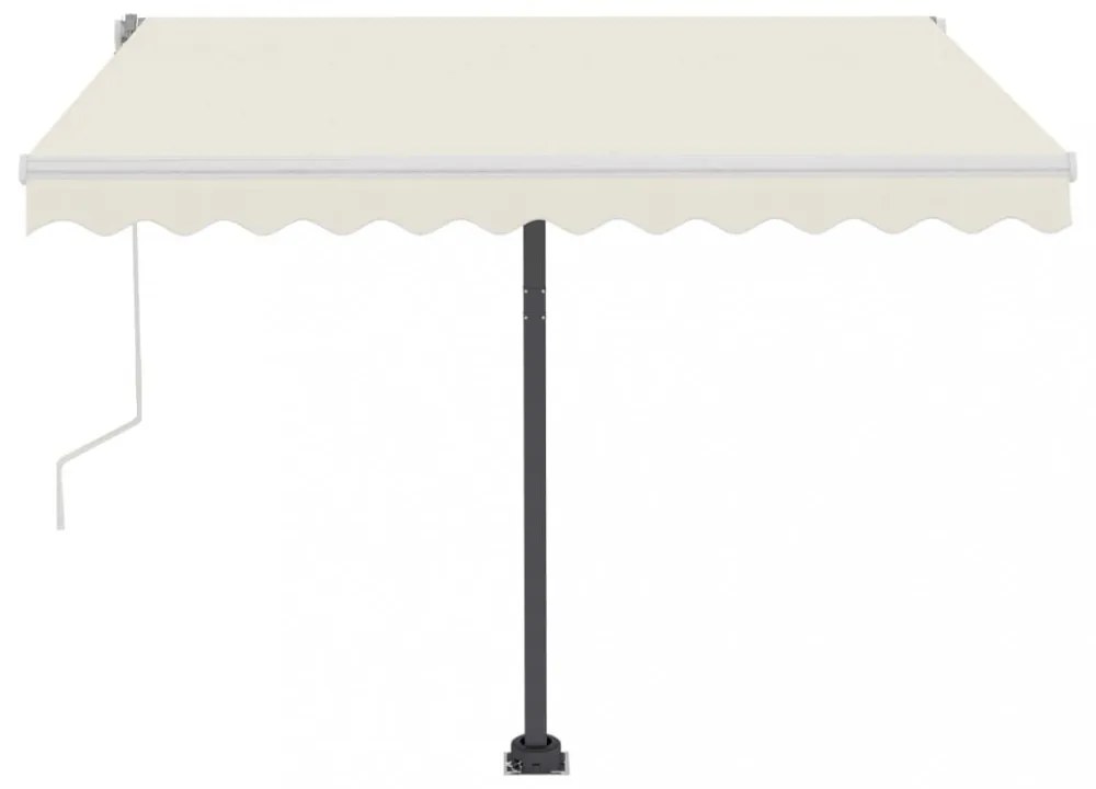 krémszínű kézzel kihúzható LED-es napellenző 300 x 250 cm