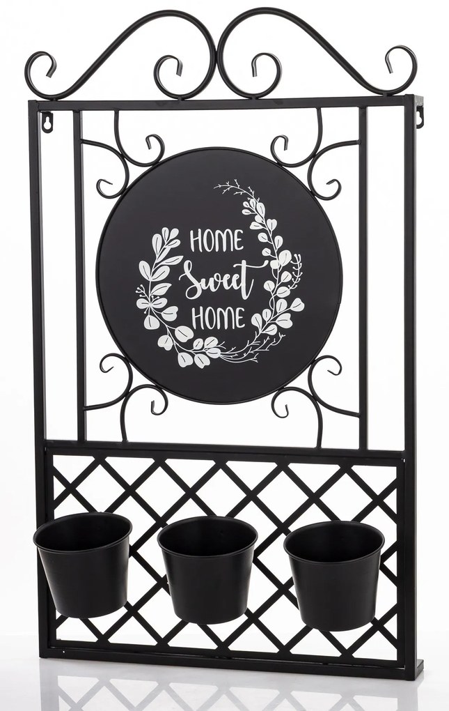 Vintage fali kerti virágtartó három kaspóval Home Sweet Home
