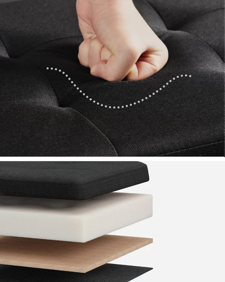 SONGMICS tárolós ülőke, összecsukható ülőpad, 38×76×38 cm, fekete