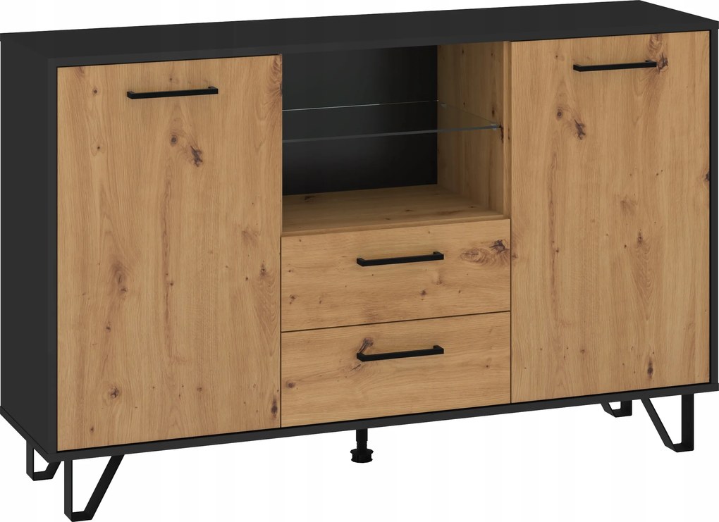 Boss 2D2S komód BOS-03 fekete/tölgy artisan 140 cm