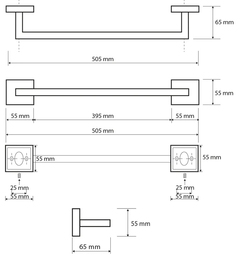 SAPHO XQ402 X-Square törülközőtartó 50 cm, ezüst