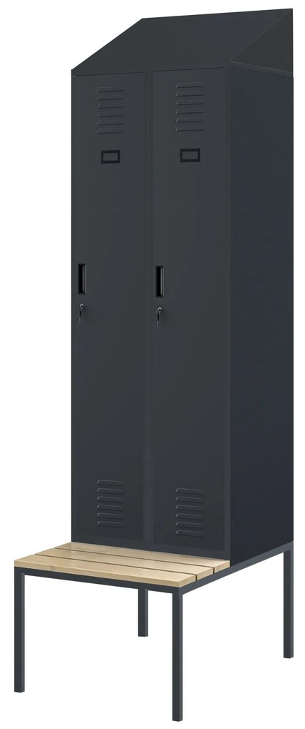 Fém öltözőszekrény paddal és tetővel KACPER II PRO, 600 x 2295 x 850 mm, antracit