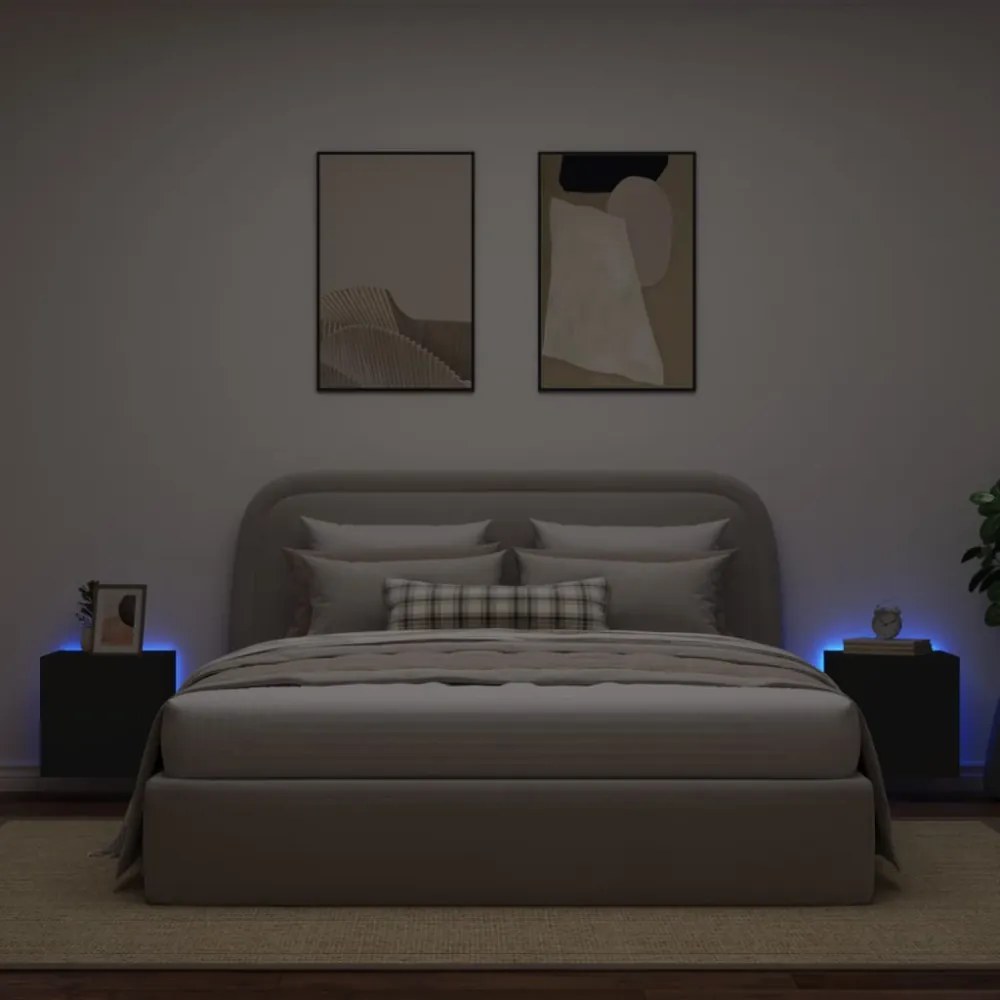 2 db fekete fali TV-szekrény LED-világítással 40,5x35x40 cm