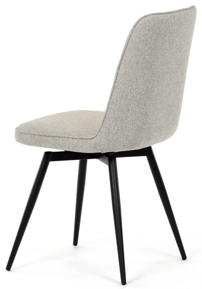 Scaun de sufragerie pivotant, material crem, mecanism rotativ 360°, lac negru mat, picioare metalice