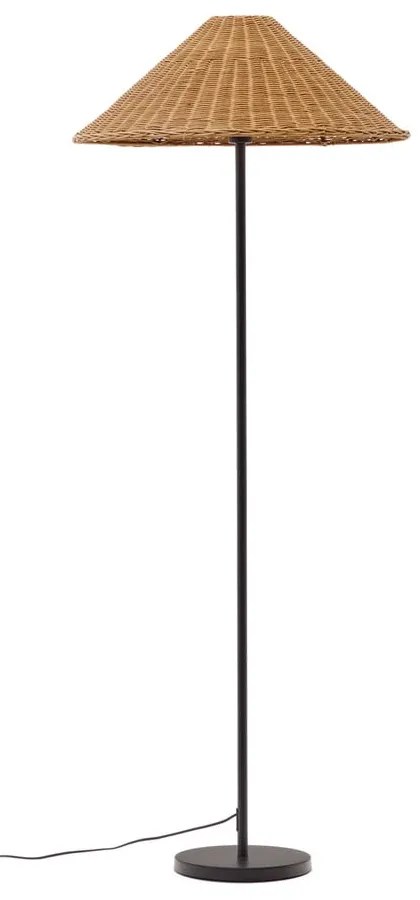 Fekete-natúr színű állólámpa rattan búrával (magasság 154 cm) Urania – Kave Home