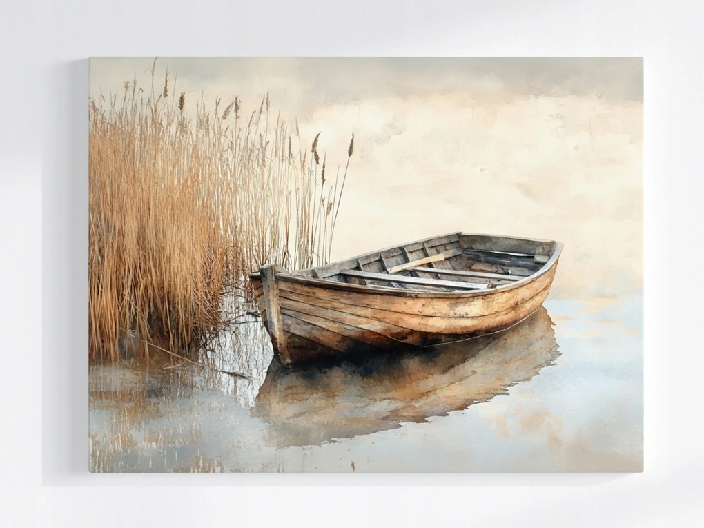 Poszter Kilátás Tájkép Tó Víz Csónak Köd 80x60