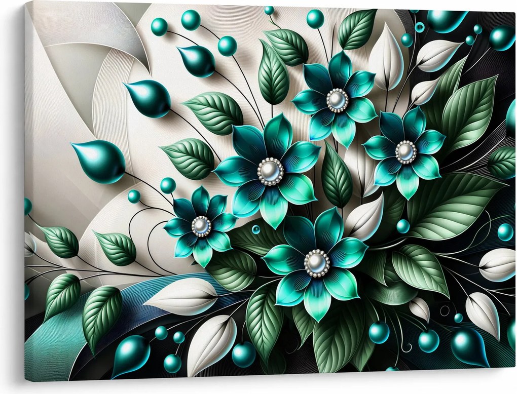 Kép - 3D türkiz virágok (70x50 cm)