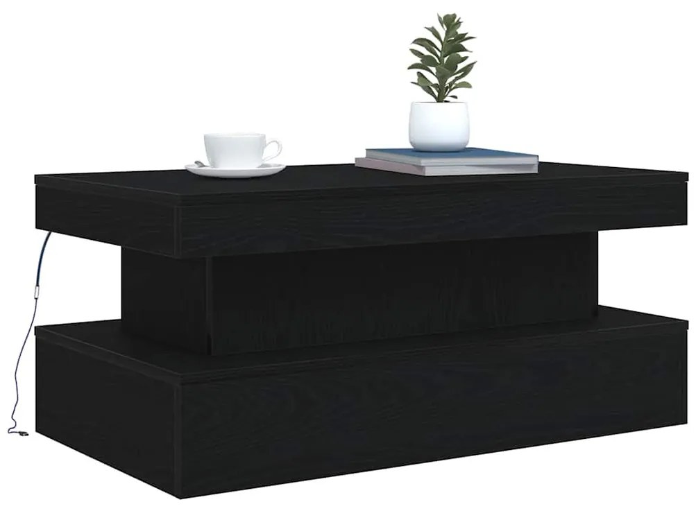 fekete tölgy dohányzóasztal LED-lámpákkal 90x50x40 cm