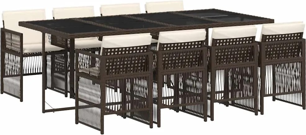 vidaXL 9 részes barna polyrattan kerti étkezőgarnitúra párnákkal