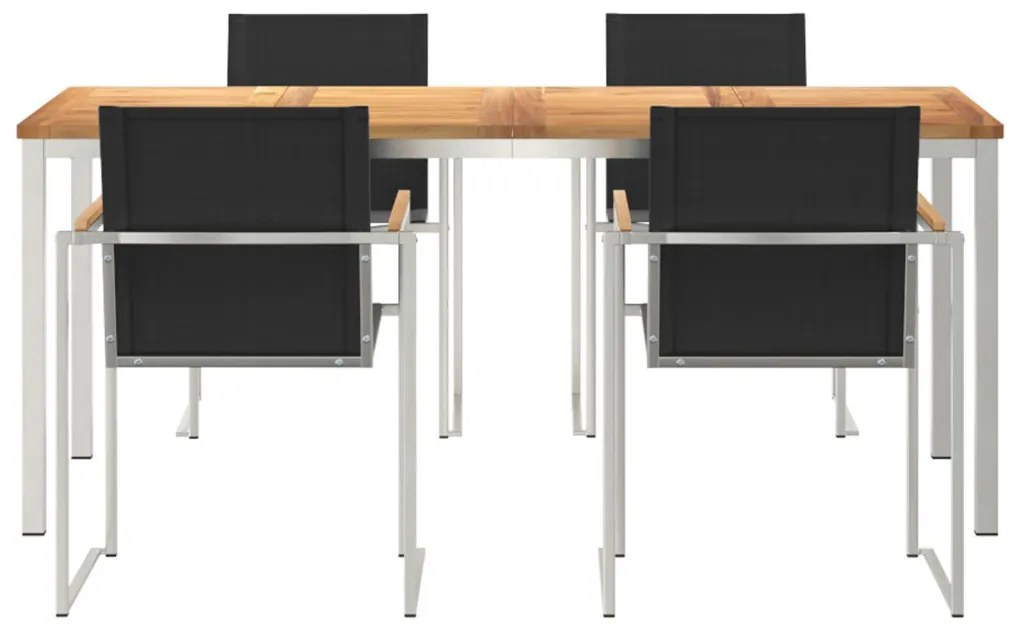 5 Részes Kerti Étkező Szett Tömör Fa Tík, Kültéri Étkező Asztal 180x90x75 cm Tömör Fa Tík