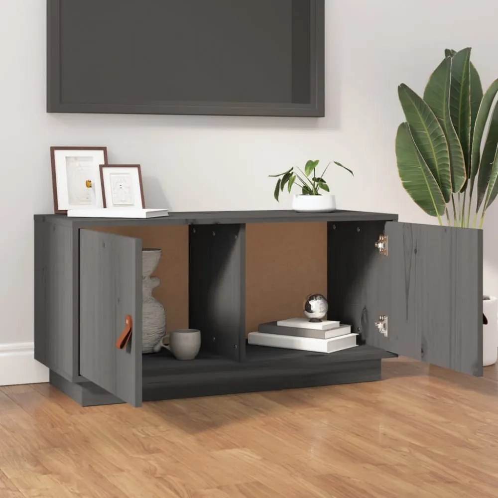 szürke tömör fenyőfa TV-szekrény 80x34x40 cm