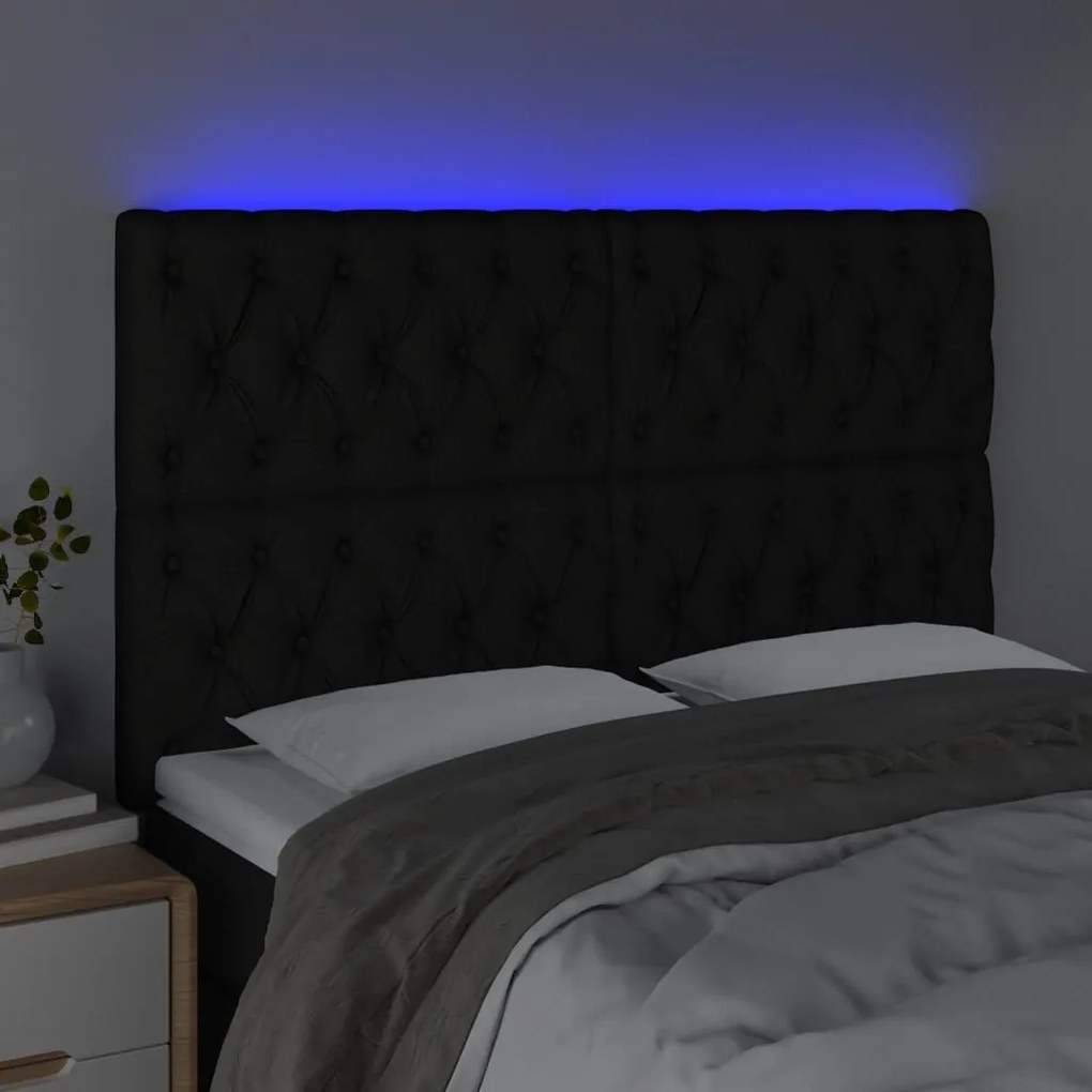 fekete szövet LED-es fejtámla 160x7x118/128 cm