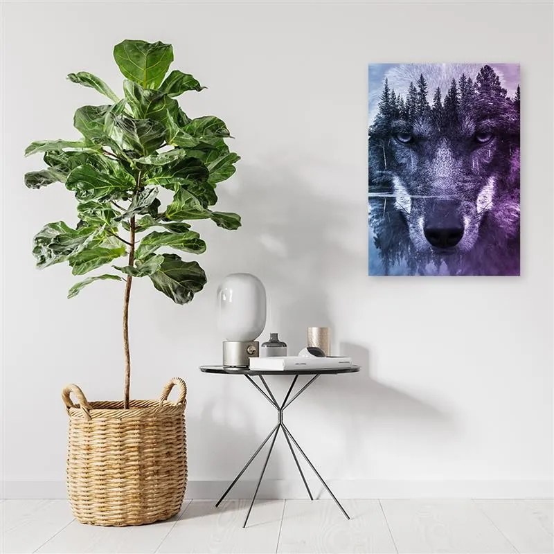 Gario Vászonkép Absztrakt farkas erdei és tavi háttérrel Méret: 70 x 100 cm