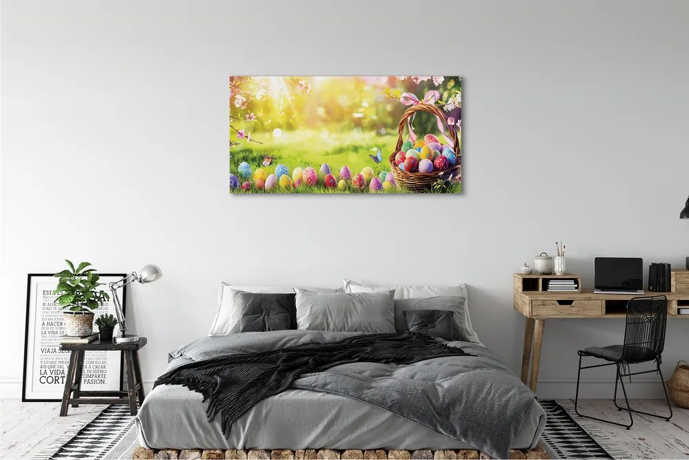 Canvas képek Kosár tojás virág rét 120x60 cm
