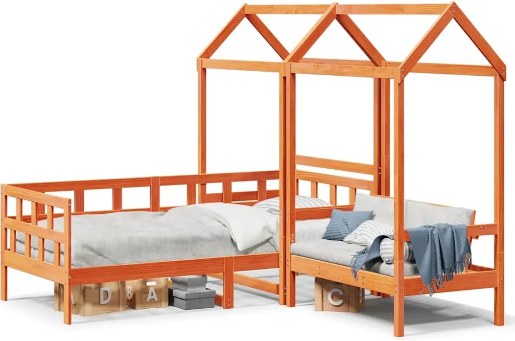 vidaXL viaszbarna tömör fenyőfa kanapéágyszett tetővel 80 x 200 cm