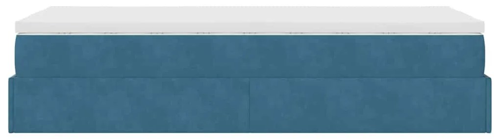 Ottomán ágykeret matraccal sötétkék 90x190cm bársony