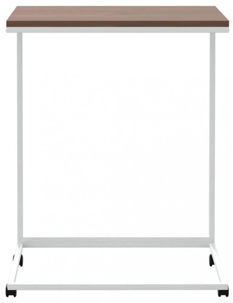 fehér szerelt fa kisasztal kerekekkel 55x35x70 cm