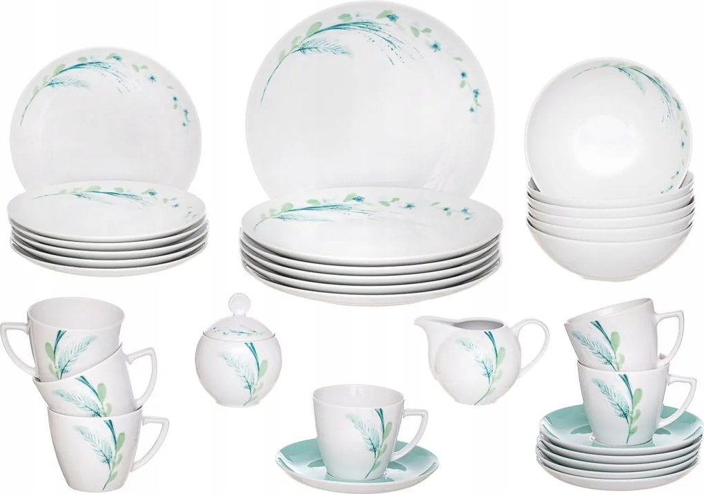 Lubiana Boss Étkező- és Kávéskészlet 6 személyes 32 részes Tányérkészlet Aqua Flow