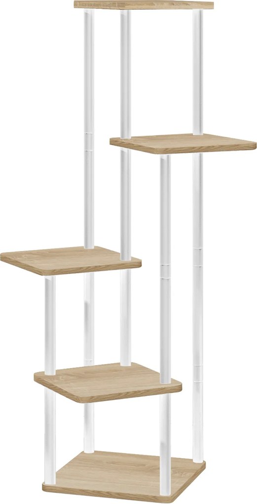 5 szintes virágállvány, fém növénytartó polc, 30 x 30 x 106,5 cm, fehér/sonoma tölgy