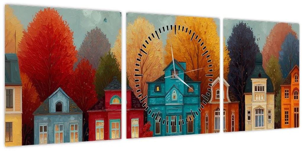 Kép - Festett őszi város (órával) (90x30 cm)