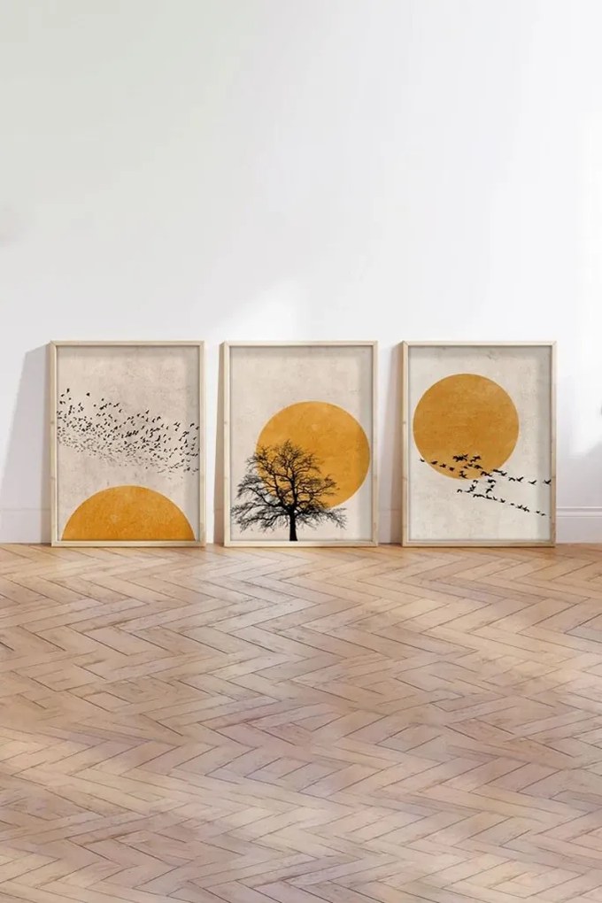 Huhu147 keretezett MDF falikép, 50 x 70 cm, 3 db-os szett
